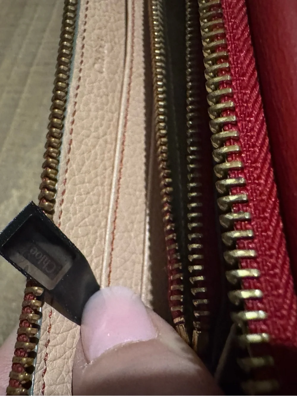 Chloé Colorblock Leather Zip Around Continental Wallet Pink Burgundy Gray